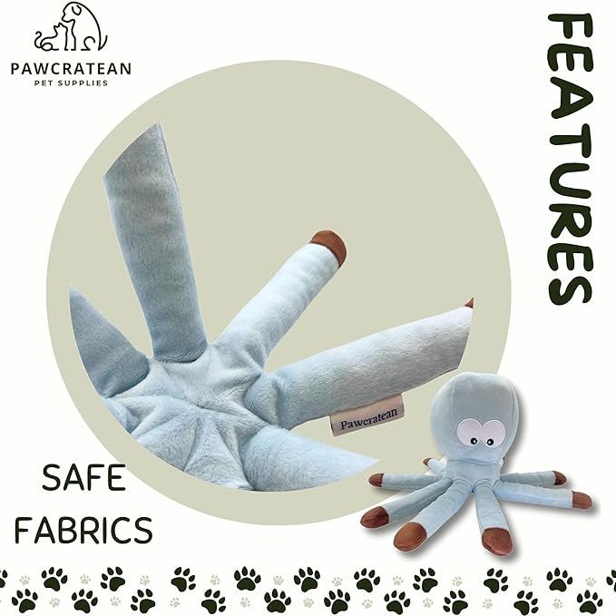 7" Squeaky Plush Toy for Puppies Small Dogs Self Etertainment Washable Soft Made [PET ONLY] (Grey Optopus)