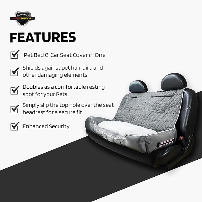 Seat Armour PetBed2GO Universal Gray, Large Pet Bed Cushion & Car Seat Cover, 52x20x7, 6lbs