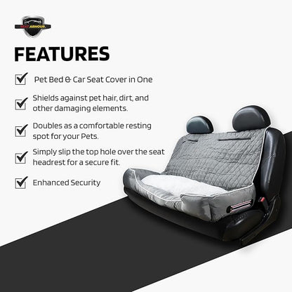 Seat Armour PetBed2GO Universal Gray, Large Pet Bed Cushion & Car Seat Cover, 52x20x7, 6lbs