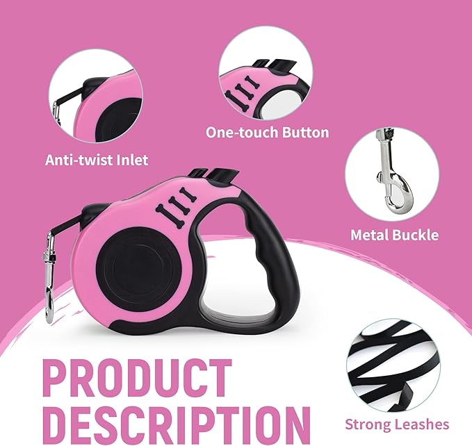 Retractable Dog Leash Automatic Telescopic Tractor Dog Tape, Pet Tape 10/16 FT Durable and Convenient, with Folding Bowl, Dispenser, Rubbish Bags, Suitable for Small and Medium Dogs
