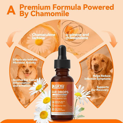 Dog Ear Drops with Finger Cots, Natural Dog Ear Cleaner and Infection Treatment, Quantum Silver Dog Ear Cleaning Solution for Itching, Irritation & Wax Build-Up,1oz