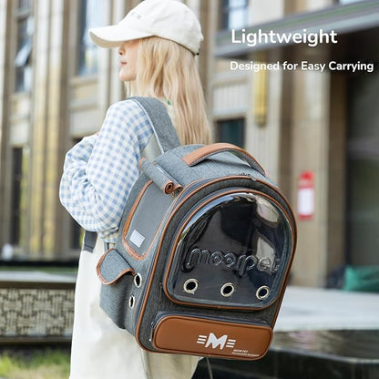 Cat Bubble Backpack Carrier, Clear Pet Bag for Cats and Small Dogs up to 20 Lbs, Great for Outdoor Hiking Camping (Grey Orange)