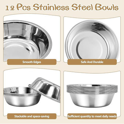 kathson 12 PCS Small Stainless Steel Dog Bowls, Replacement Metal Puppy Food Water Bowl Set Suit for Indoor Outdoor, Pet Feeding Dish for Small Animals Kitten, Dishwasher Safe (4.3 in)