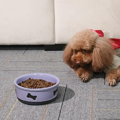 Sweejar Ceramic Dog Bowls with Bone Pattern, Dog Food Dish for Medium Dogs, Porcelain Pet Bowl for Water 35 Fl Oz (Purple)