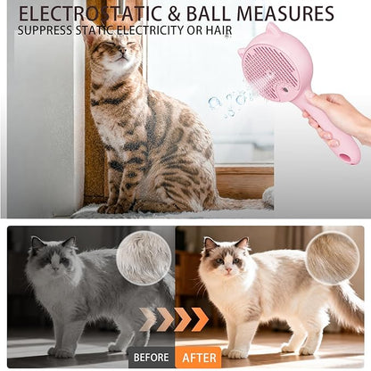Steam Pet Grooming Brush for Cats & Dogs, Spray Silicone Deshedding Brush Reduces Shedding & Static, One-Click Fur Removal, Rechargeable Cat Dog Grooming Tool, Pink