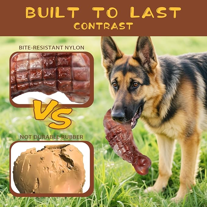 Durable Dog Chew Toy for Aggressive Chewers,Indestructible Dog Toy for Small/Medium/Large Dogs-Tough Nylon Chicken Leg Toy for Teeth Cleaning and Training