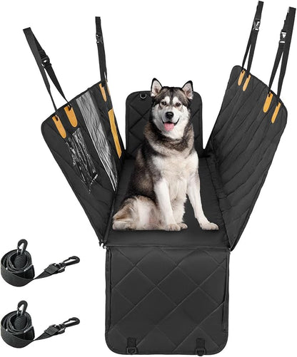 Dog Car Seat Cover, Dog Cover for Back Seat with Breathable Mesh, 2 Storage Pockets, 2 Side Straps, Dog Seat Cover Hammock for Cars, Trucks & SUVs (Large Size)