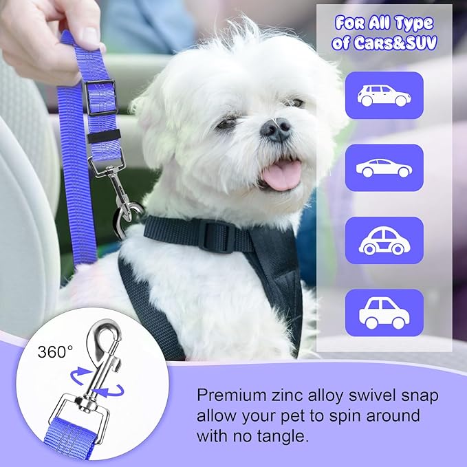 BWOGUE Pet Dog Cat Seat Belts, Car Headrest Restraint Adjustable Safety Leads Vehicle Seatbelt Harness (1 Pack, Purple, Elastic)