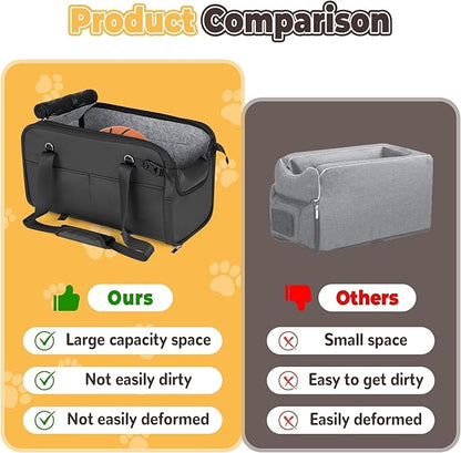 YUDODO Large Dog Car Seat for Center Console (Width＞9.5in) Fits 10-18lbs, Anti-Slip Puppy Cat Travel Portable Booster Seat, Luxury Pet Car Bed Carseat PU Leather Black