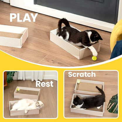Cat Scratcher Box with 4 Scratching Pads&2 Separate Cardboard Boxes,2-in-1 Cardboard Cat Scratch for Multiple Kitten Interactive Play,Birthdays Holiday Toys Gift,Gradient-Ball Toy