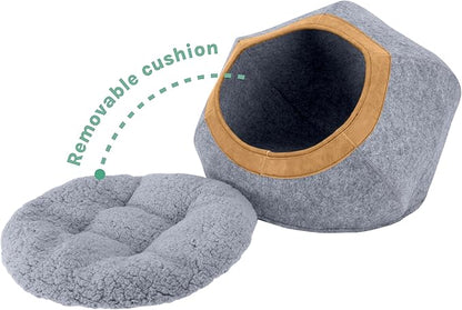 Kitty City Felt Round Bed, Warm and Cozy cat Bed, Gray