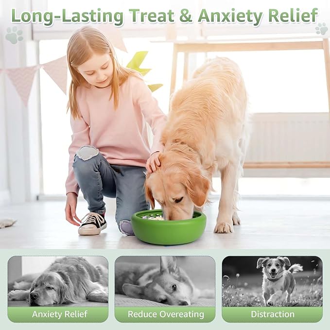 Dog Lick Bowl, ZOURYNUA Non-Slip Slow Feeder Dog Bowls, Enrichment Licking Mat for Distraction, Anxiety Relief Treat Dispenser Freezer, BPA Free Silicone & Dishwasher Safe (Green, Small)