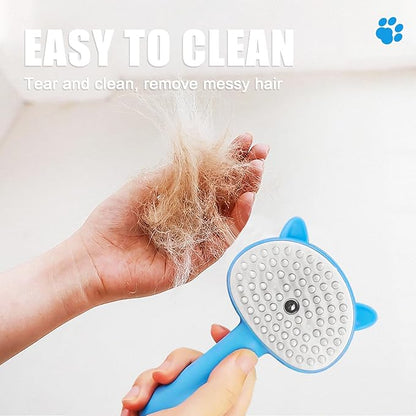 4-in-1 Pet Steam Brush With Handle for Longhair & Shorthair Cats & Dogs - Rubber Spray Brush With Release Button, Dog Comb and Cleaner (Pink)