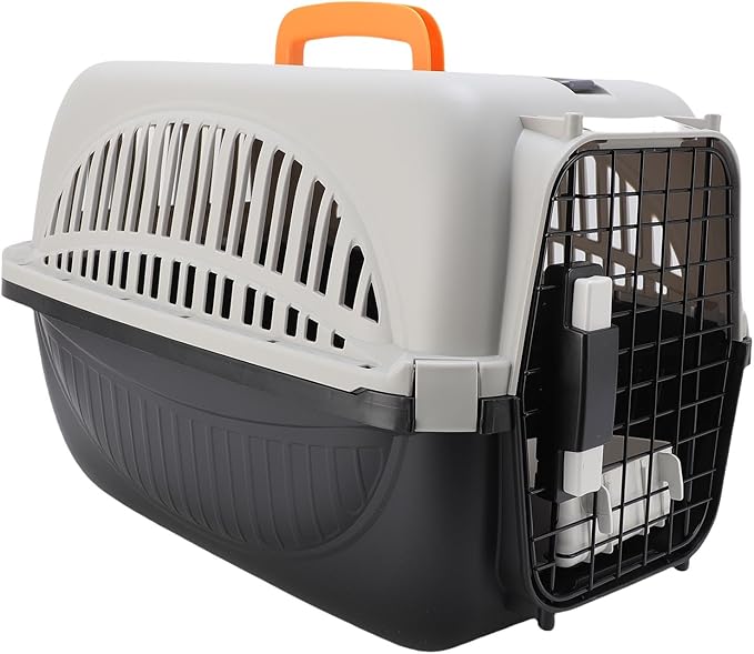 Dioche Crate Hard Sided Plastic Pet Carrier - Easy to Assemble Portable Dog Carrier with Ample Space, Excellent Ventilation for Outdoor Travel - Gray (Black)