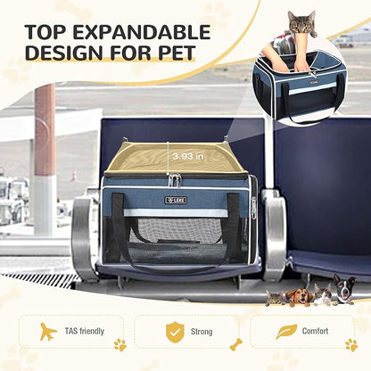 Lekereise Top-Expandable Pet Carrier 17x11x9.5 Inch Alaska Hawaiian Airline Approved Soft Sided Underseat to 12lbs Travel Carriers for Small Dogs and Cats with Locking Safety Zippers Anti-Scratch Mesh