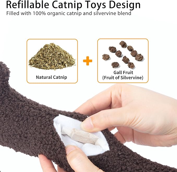 Refillable Catnip Toy for Cats - 13.77 Inch Large Cat Kicker Toy for Indoor Kittens, Crinkly Sound Interactive Kitty Toy Teeth Cleaning Fun