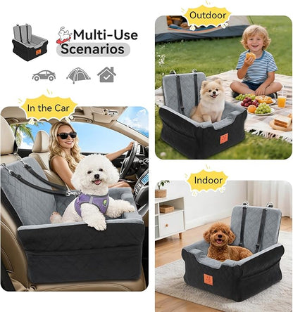 NEEZUKAR Dog Car Seats for Small/Medium Dogs, Elevated Memory Foam Dog Booster Seat, Detachable Washable Pet Car Seat with Safety Belts & Storage Pockets (Black-Gray)