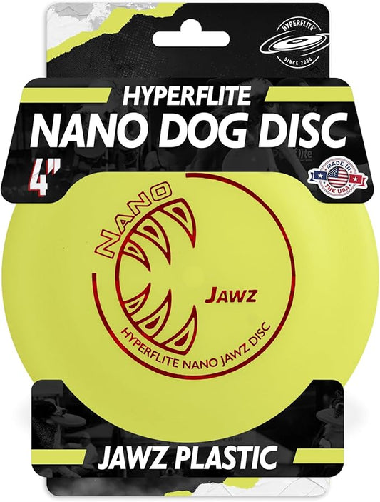 Hyperflite Nano Jawz Disc Dog Disc 4” (24g) | Official Skyhoundz Mini Flying Disc for Small Dogs & Puppies | Long-Flying, Lightweight Chase Dog Toy for Backyard, & Beach | Anti-Glare - Yellow