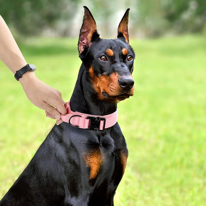 Tactical Dog Collar, Adjustable Military Training Nylon Dog Collar with Control Handle and Heavy Quick-Release Metal Buckle for Small Medium Large Dogs, Light Pink XXL