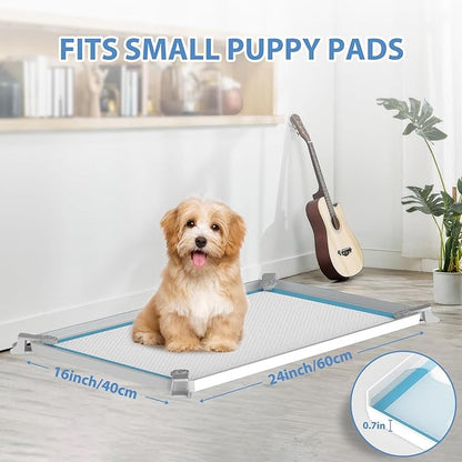IMMCUTE Pee Pad Holder, Soft Silicone Puppy Pad Holder Fits Up to 16" x 24" Pee Pads, Non-Slip High Edge Potty Pad Holder, Dog Mat for Food and Water for Easy Cleaning with 8 Holder Clamps