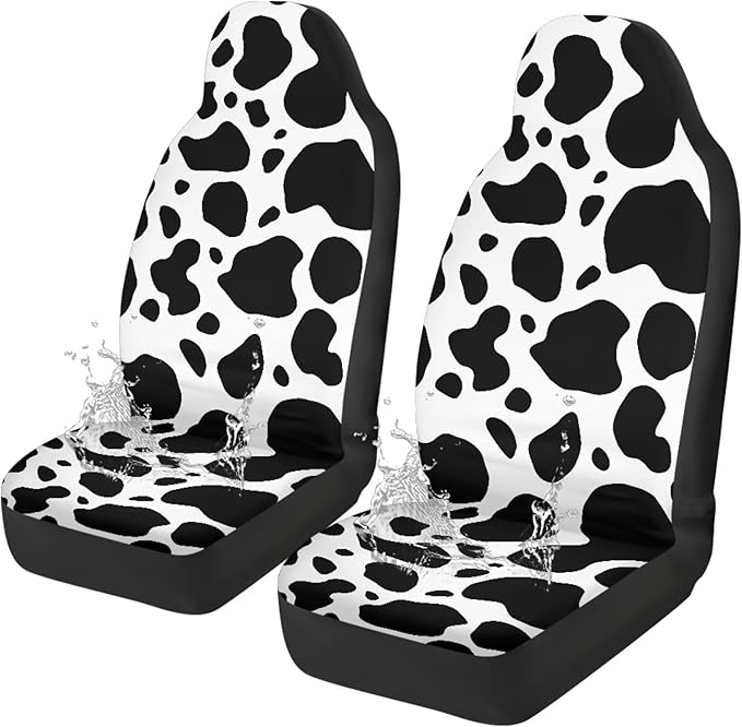 Cow Print Car Seat Covers Waterproof Car Seat Covers Full Set of 2 Easy Installation Breathable Front Seat Cover Cars Accessories Suitable for Cars, SUV and Trucks