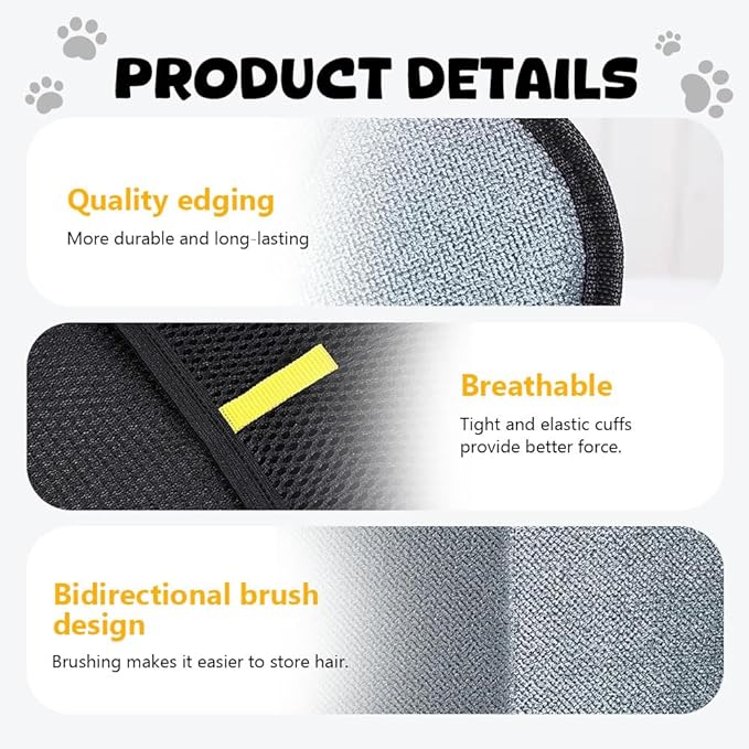 3Pcs Pet Hair Removal Glove, Electrostatic Hair Removal Glove for Cats and Dogs, Reusable Hair Remover for Couch, Carpet, Car Seat, Laundry Clothing Quick Cleaning Tool for Pet Owners (#2)