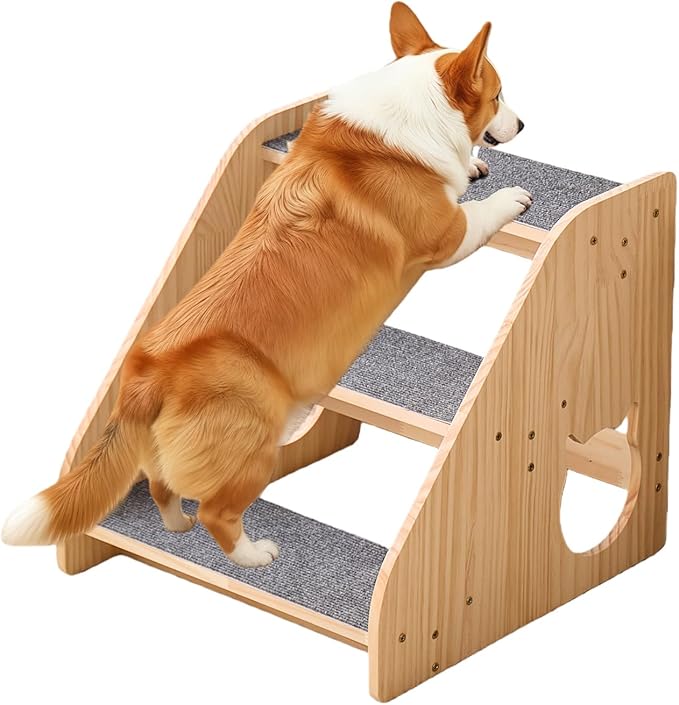 Dog Stairs for Small Medium Large Dogs 14.17" H Load Capacity 150lbs Solid Wood Non-Slip Sturdy Pet Steps for Bed & Couch 3 Step 15.75 * 16.93 * 14.17"