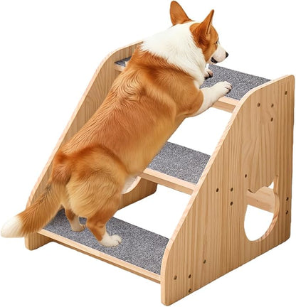 Dog Stairs for Small Medium Large Dogs 14.17" H Load Capacity 150lbs Solid Wood Non-Slip Sturdy Pet Steps for Bed & Couch 3 Step 15.75 * 16.93 * 14.17"
