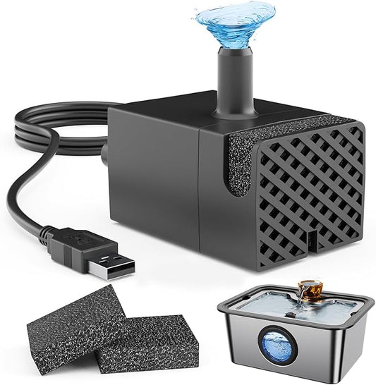Replacement Water Pump for IAD 12L/3Gal Stainless Steel Dog Fountain, Ultra Quiet Water Pump with 6.6 ft Power Cable