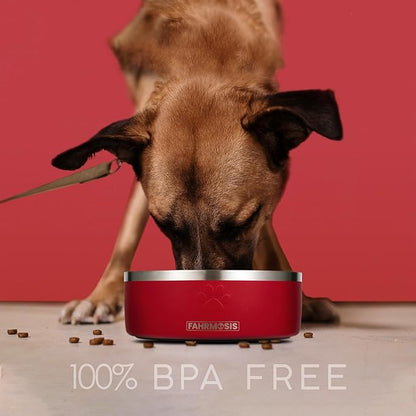 32 Oz Dog Bowl with Slow Feeder Insert Stainless Steel Pet Water Bowl for Medium & Large Breed Non Slip Rubber Base & Plastic Puzzle Feeder - Red