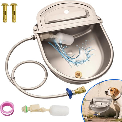 Automatic Dog Water Dispenser with Drain Hole & Drain Valve, Stainless Steel Auto Dog Water Bowl with 2 Float Valves, Hose Quick Connect Fitting, for Livestock, Chicken, Horse (3 Gallons)