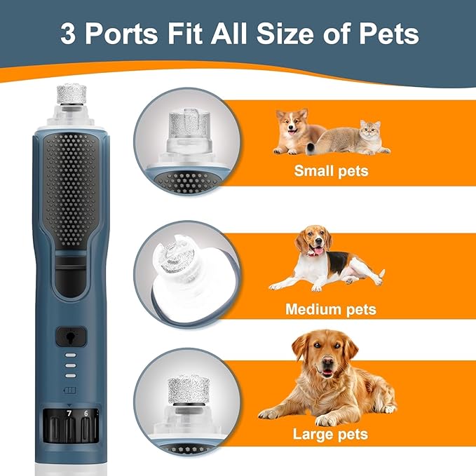 7-Speed Dog & Cat Nail Grinder with Light - Ring LED Safe to Avoid Overcut, Quiet Low Vibration & Powerful Fast, Cordless Rechargeable Toenail Trimmer for Small & Large Puppy & Breeds Paws(Orange)