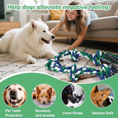 SZEE Dog Rope Toy for Large Dogs, 37 Inch 5 Knots, Tug of War Rope for Large Breeds, for Energy Release & Boredom Relief (Green & Blue)