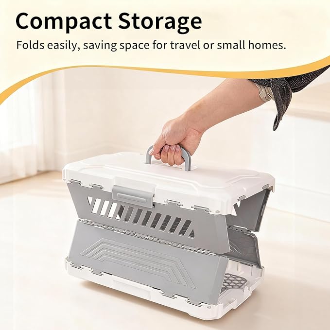 Collapsible Cat and Dog Cage - Durable Hard-Sided Carrier with Easy Unfolding, Space-Saving Design, and Comfortable Interior for Medium and Small Pets(Cream Yellow)