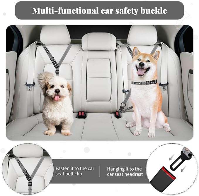 Heavy Duty Multifunctional Hands Free Dog Leash - Adjustable, Reflective Stitches, Car Safety Buckle, Waist Leash for Dog Walking, Running, Hiking - 5-7FT