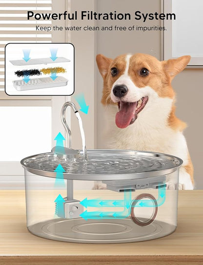 Dog Water Fountain for Large Dogs- 270oz/8L Stainless Steel Dog Water Bowl Dispenser Automatic Pet Water Fountain with Ultra-Quiet Pump/Quadruple Filtration for Dogs, Cats, Multiple Pets