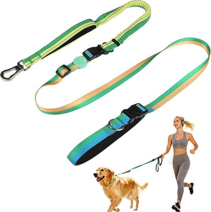 EVERKING 6-in-1 Hands-Free Dog Leash, Adjustable Elastic Reflective Nylon, Dual-Handle Shock Absorbing, 6 Feet, for Small to Large Dogs 30-150lbs (Tropical Wave)