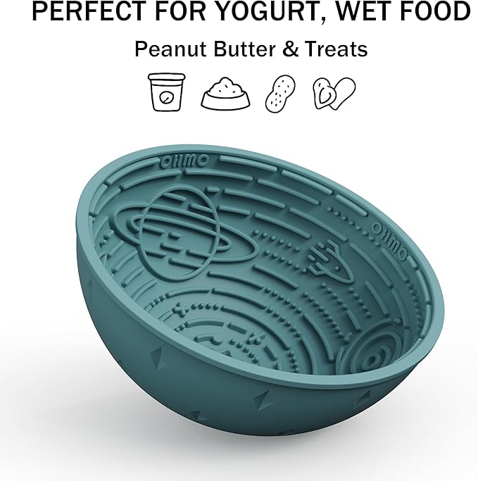 OHMO Slow Feeder Bowl Lick Mat for Dogs(Light Blue, 6.3") Interactive Soft Silicone w/Wobbly & Stable Galaxy Design, Reduces Pet Boredom Anxiety, Easy Clean