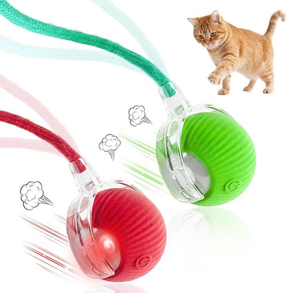 2pcs Interactive Cat Toys Ball for Indoor Cats Fast Rolling on Carpet, Chirping & Motion Activate Cat Toys Kitten Toys for Bored Indoor Cats,Motion Activated (Red+Green)