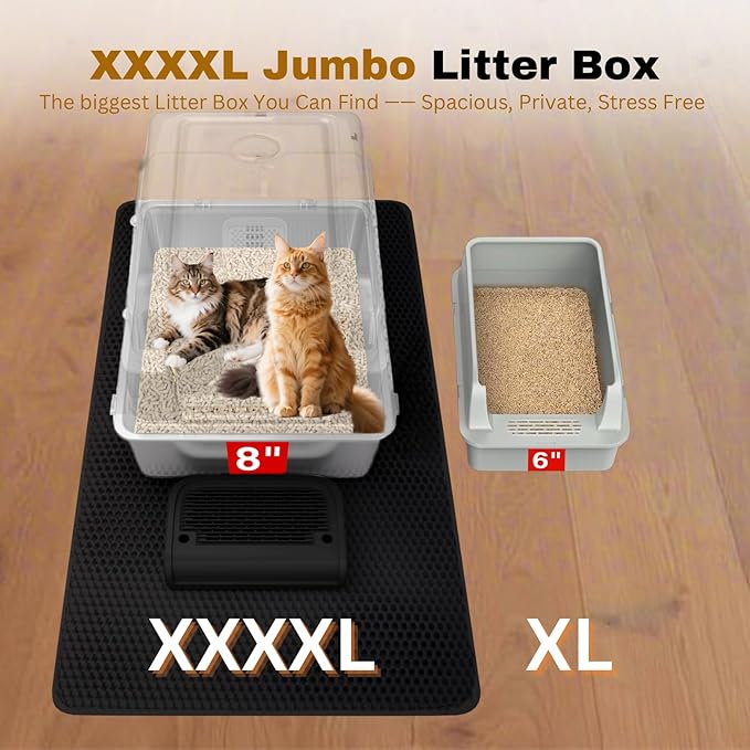 XXXXL Jumbo Stainless Steel Litter Box with Lid for Maine Coon, 28" L x 20" W x 19" H Extra Large Stainless Steel Cat Litter Box for Big Cat and Multi-Cats Families,Non-Sticky, Anti-Leakage (Black)