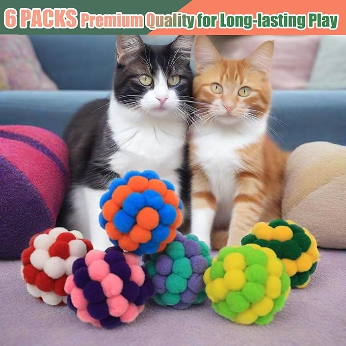 Cat Balls, 2 Inches Soft Fuzzy Balls, 6-Pack Large Ball Toys for Cat Kitten