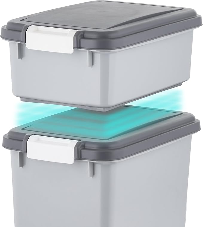 IRIS USA Dog Food Storage Container, 30 lbs & 11 lbs Combo, Cat Food Storage Container, Dog Treat Container, Airtight, Stackable, 2-Cup Scoop, Wheels, Easy Mobility, Gray