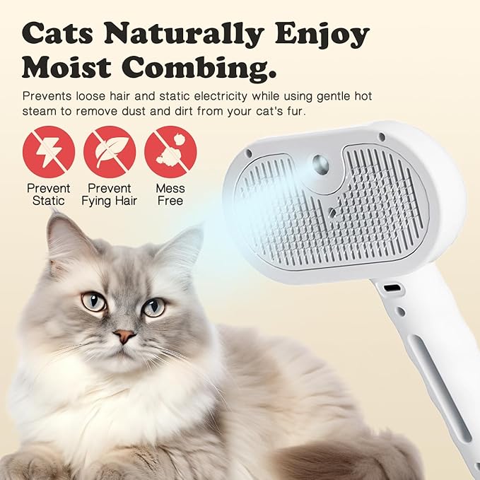 Upgraded Rechargeable Silicone pet Hair Removal Tool, 3-in-1 Automatic Cleaning steam Brush, Suitable for Grooming, Hair Removal, and Massage, Suitable for Cats and Dogs.