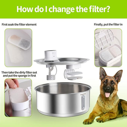 Smart Dog Water Fountain for Large Pets,11L/8L Stainless Steel Bowl Triple Filtration, Great for Large Dogs Cats and Multi-Pet Home (12Set Filters for 11L/8L Battery Dog Fountain)