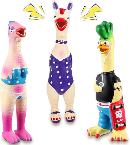 3 Pcs Rubber Chicken Squeaky Dog Toys Screaming Chicken Latex Soft Rubber Chew Molar Toys Interactive Pet Funny Squawkers Cute Dog Gifts for Small Medium Birthday (Funny Style)