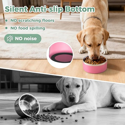 LIHONG Stainless Steel Dog Bowls for Small Medium Sized Dogs Non Slip,Insulated Dog Bowl,Pet Bowl for Food and Water,Rustproof(40oz,Pink)