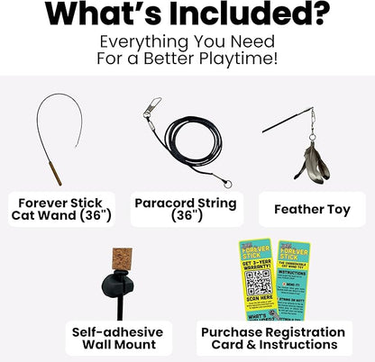 Forever Stick - The Unbreakable Cat Wand Toy, Durable Cat Toy Wand, Extra Long Cat String Toy, Cat Fishing Pole Toy for Bored Indoor Adult Cats, Cat Stick Toy, Cat Feather Wand, Cat Teaser Wand