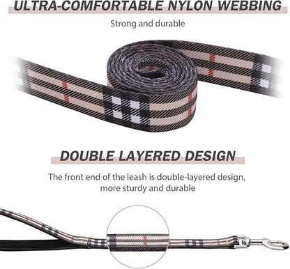 Hikiko Padded Two Handle Dog Leash 6 Ft for Medium Large Dogs, Strong Traffic Handles Lead for Walking Training (Beige Plaid)