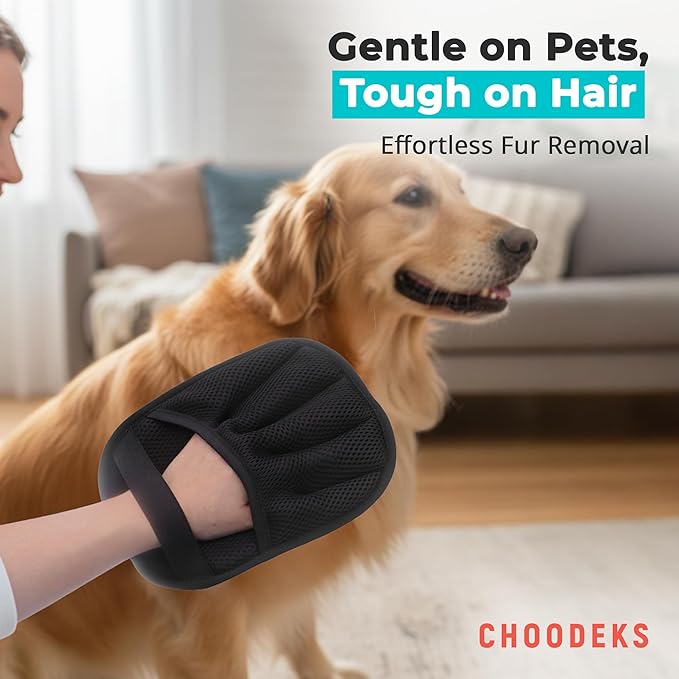 Pet Hair Removal Gloves for Dogs and Cats, Reusable Electrostatic Grooming Tool, 2-Piece Set for Furniture, Clothing, Car Seats Reusable 2-in-1 Design, 2 Pack