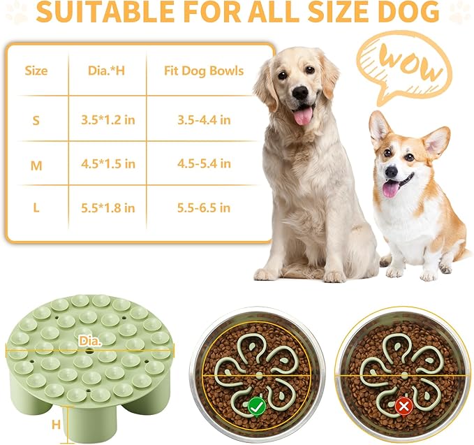 Slow Feeder Dog Bowls Insert, Bestalk Soft Silicone Slow Eating Dog Bowl Insert with Suction Cups for Small, Medium and Large Dogs(Green L)
